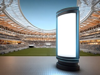 Empty White Blank Billboard Display In Modern Stadium For Advertising