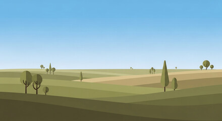 Argentina Independence Day Landscape Illustration with Rolling Hills and Trees