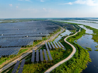 Aerial view of solar photovoltaic power station