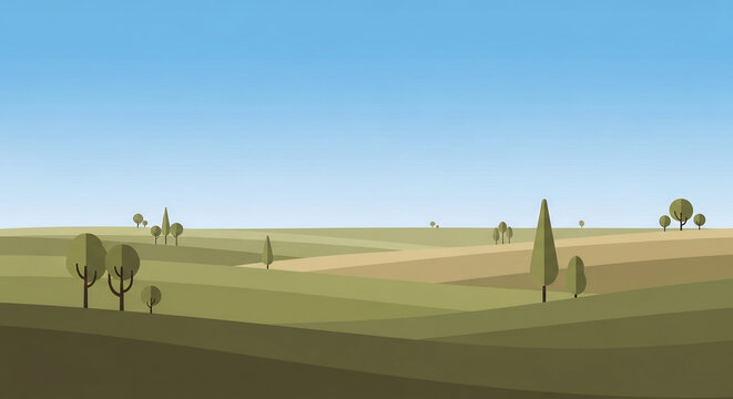 Argentina Independence Day Landscape Illustration with Rolling Hills and Trees
