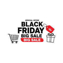 Black Friday Big Sale Special Offer Shopping Cart Gift Box Discount Tag