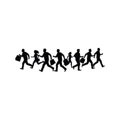Silhouette of People Running with Shopping Bags Black Friday Sale Hurry Shopping Spree