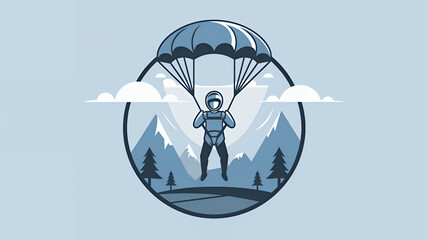 Parachutist in the mountains. Skydiving parachuting extreme sport illustration of a logo emblem
