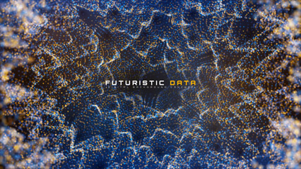 Futuristic background with blue and yellow particle glow wave elements. Digital network technology and data flow design. Vector illustration.