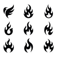 Abstract Flame & Phoenix Vector Icons - Fire Energy Symbol Set