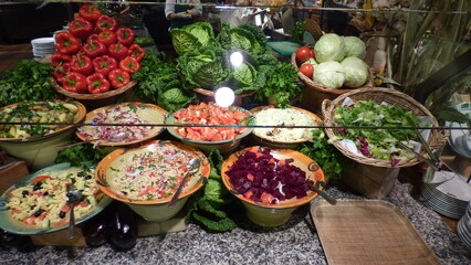 salad on the counter in a restaurant in the city of Barcelona