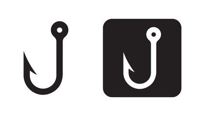Black simple fishing hook icon. Fishing hook logo icon on white background. Silhouette vector eps 10