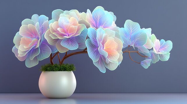 Pastel Rainbow Flowers with 3D Render, and Plant Pot.