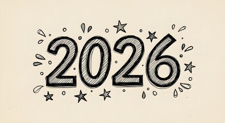 Hand-drawn Sketch of 2026 New Year's Design Element