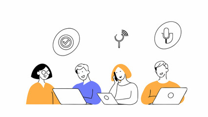 Fototapeta premium Team of Office Workers Collaborating Vector Business People Working in Office Vector Illustration