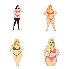 Diverse Plus Size Women in Lingerie – Flat Vector Collage

