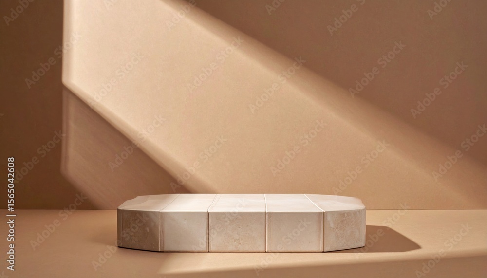 Poster beige stone platform display with subtle light and shadow