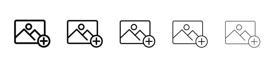 Add photos icon vector in editable stroke linear pictogram