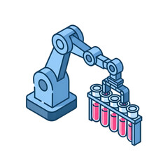 Automated robotic arm handling test tubes.