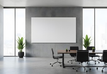 Modern Minimalist Office Conference Room Interior Design with Blank Whiteboard Mockup