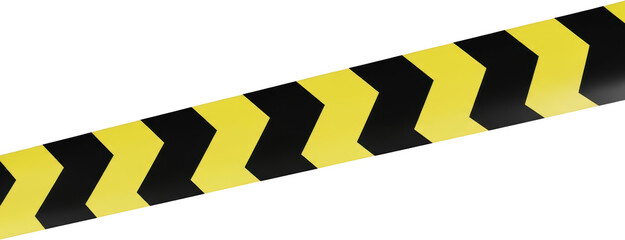 Bold Yellow And Black Warning Tape With Chevron Patterns Extending Diagonally Across A Plain Transparent Background