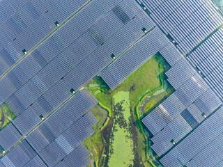Aerial view of solar photovoltaic power station