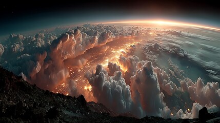 Panoramic view of the destroyed globe from outer space