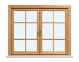Wooden window frame window design window pane window with blue sky on transparent background