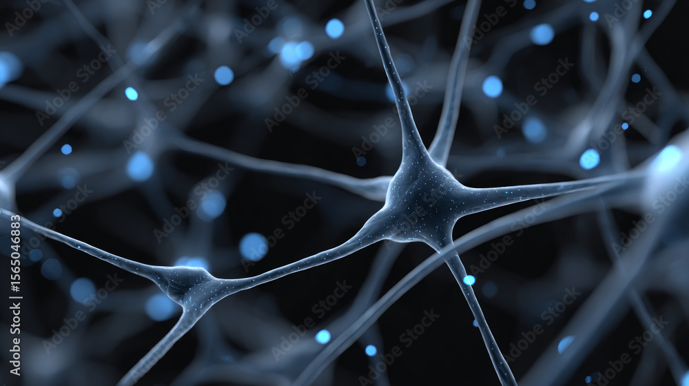 Poster vagus nerve concept ,neural network with glowing blue synapses and connections in dark background sh