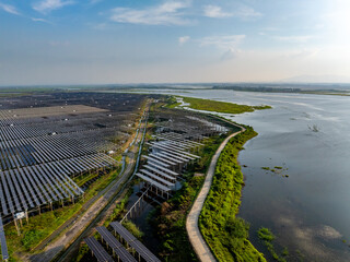 Aerial view of solar photovoltaic power station