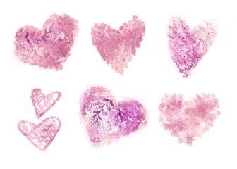 A collection of romantic pink hearts in a minimalist design style. Hearts on a white background for creative design of cards, postcards, invitations