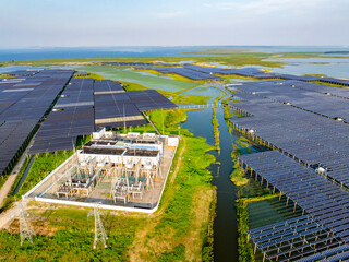 Aerial view of solar photovoltaic power station