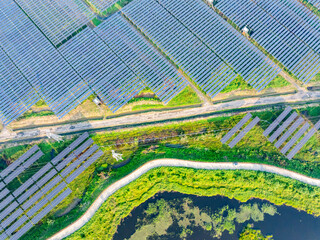 Aerial view of solar photovoltaic power station