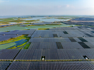 Aerial view of solar photovoltaic power station