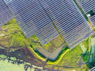 Aerial view of solar photovoltaic power station
