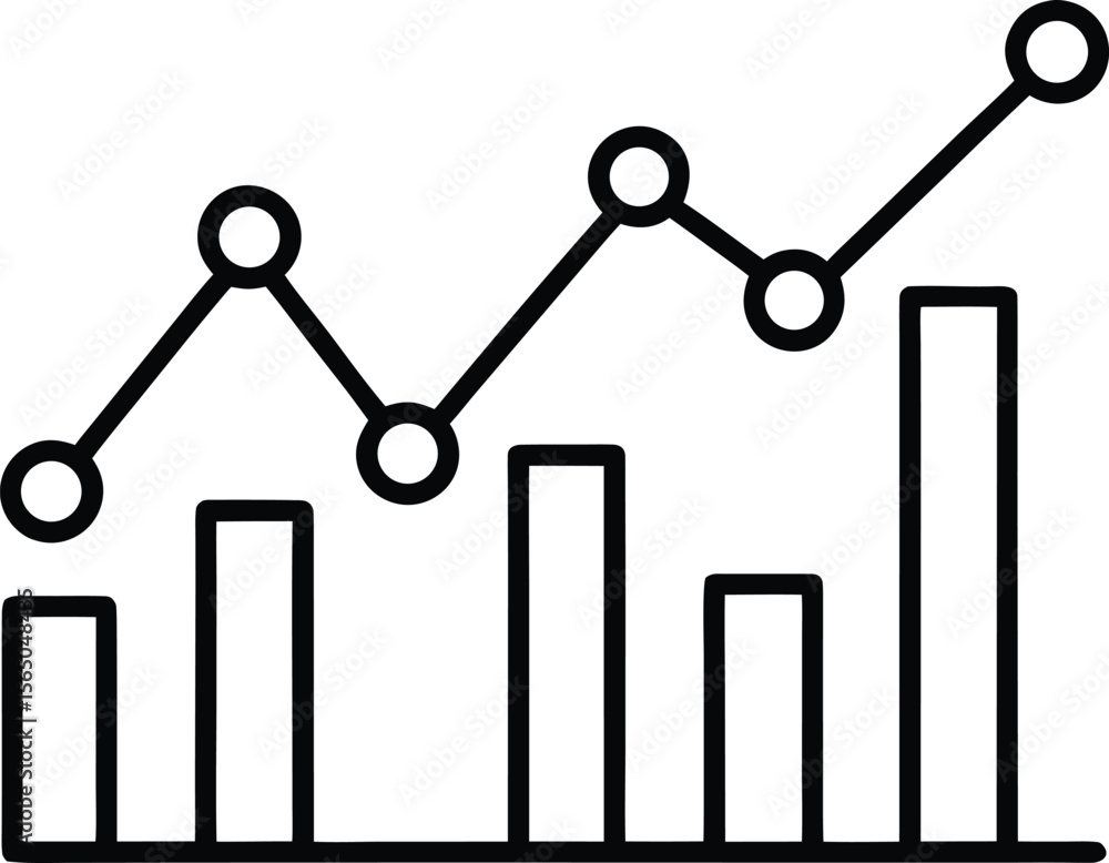 Poster line chart icon illustrating support and performance metrics with data analysis elements