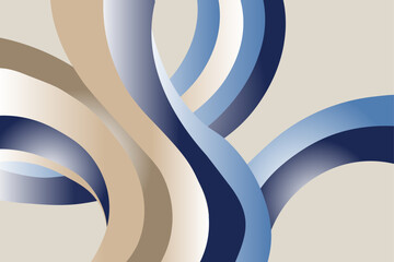 Abstract background with elegant, intertwined wavy lines in deep blue, beige, and light blue. A sophisticated and fluid modern design with interwoven elegant curves