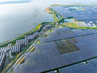 Aerial view of solar photovoltaic power station