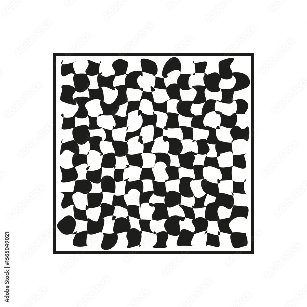 Poster concentric square grid. pixel halftone panel. optical depth vector. monochrome illusion emblem.