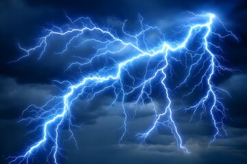Fototapeta premium Spectacular Blue Lightning Strike Across Stormy Sky