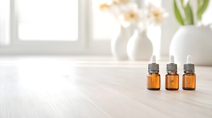 Minimalist Lifestyle Scene with Two Bottles and Flowers