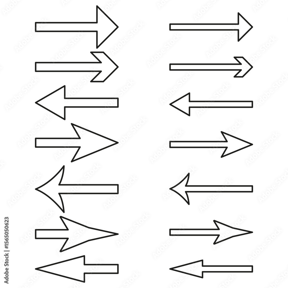 Poster outline arrow panel. minimal white icons. direction guide vector. clear navigation set.