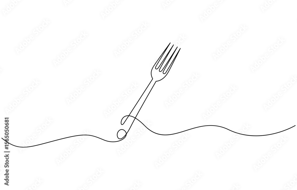 Poster knife, spoon and fork continuous one line drawing and isolated world food day outline vector, dining