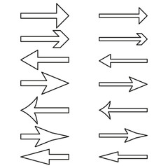 Outline arrow panel. Minimal white icons. Direction guide Vector. Clear navigation set.