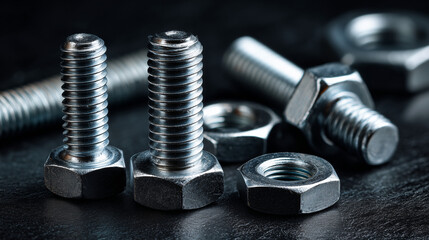Isolated Screws, Nuts, and Bolts – Industrial Hardware on Black

