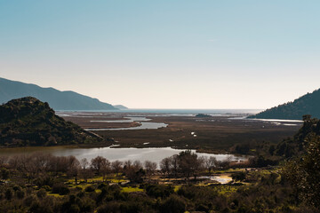 amazing nature landscape of Kaunos antique town historical ruins and ancient Lycian dalyan harbour