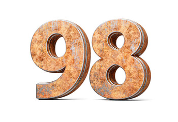 Number Ninety Eight 98 Digit Made Of Old Rusty Iron Metal Texture White Background 3d Illustration