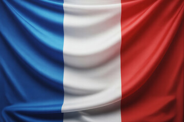 Naklejka premium A detailed studio photograph of the French flag, showcasing its vibrant blue, white, and red fabric with elegant drapes and soft folds.