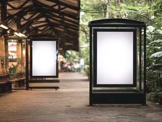 Empty Blank White Advertising Space in a Park Environment for Display