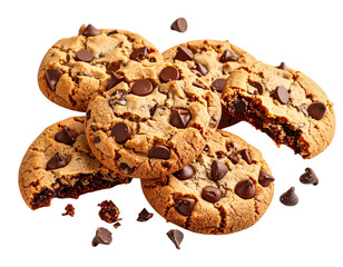 Delicious chocolate chip cookies fresh baked homemade cookie dessert on transparent background