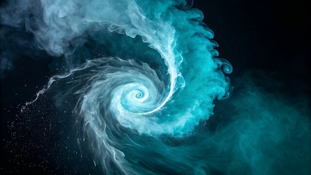 Abstract blue and white fluid forms a dynamic swirling vortex on a dark background, creating a mesmerizing pattern.