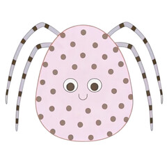 Cute polka dot spider character with striped legs and friendly face
