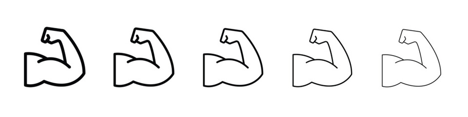 Strong arm icon vector in editable stroke linear pictogram