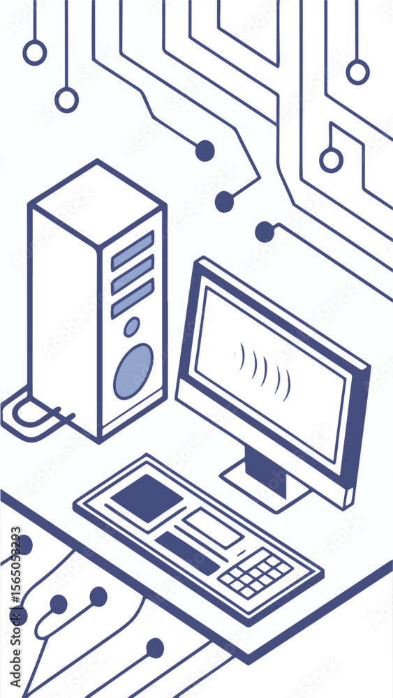 Poster computer circuit board with technology and network concept illustration