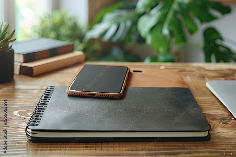 Poster flawless image of notebook and phone on a table